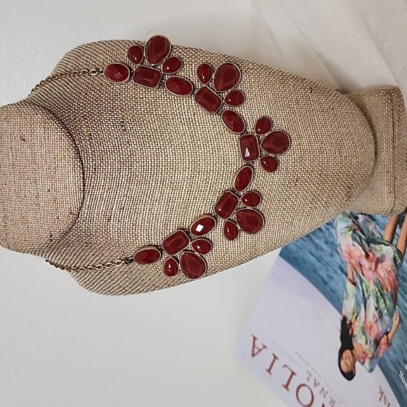 Francesca's Collection Orange Stone Bib Statement Necklace Gold Chain Bohemian - Picture 6 of 10